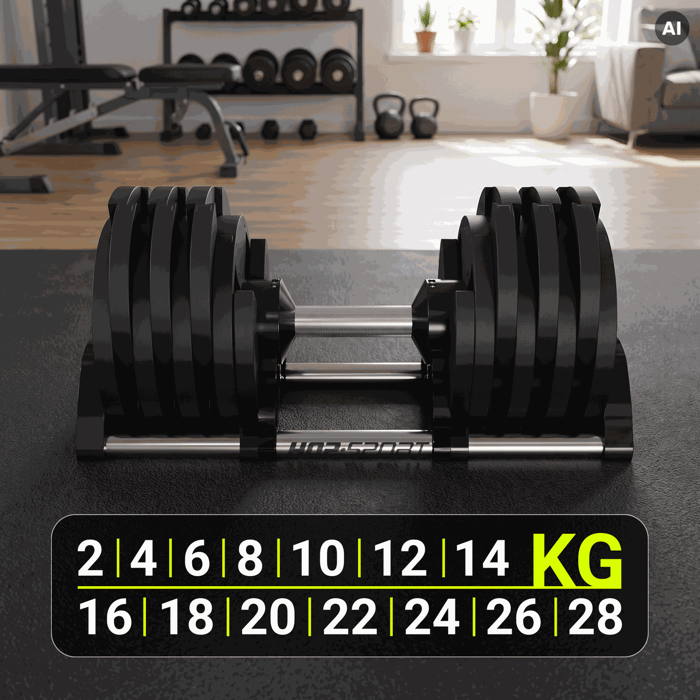 Nastavitelná litinová činka s rozsahem zátěže 2 až 28 kg